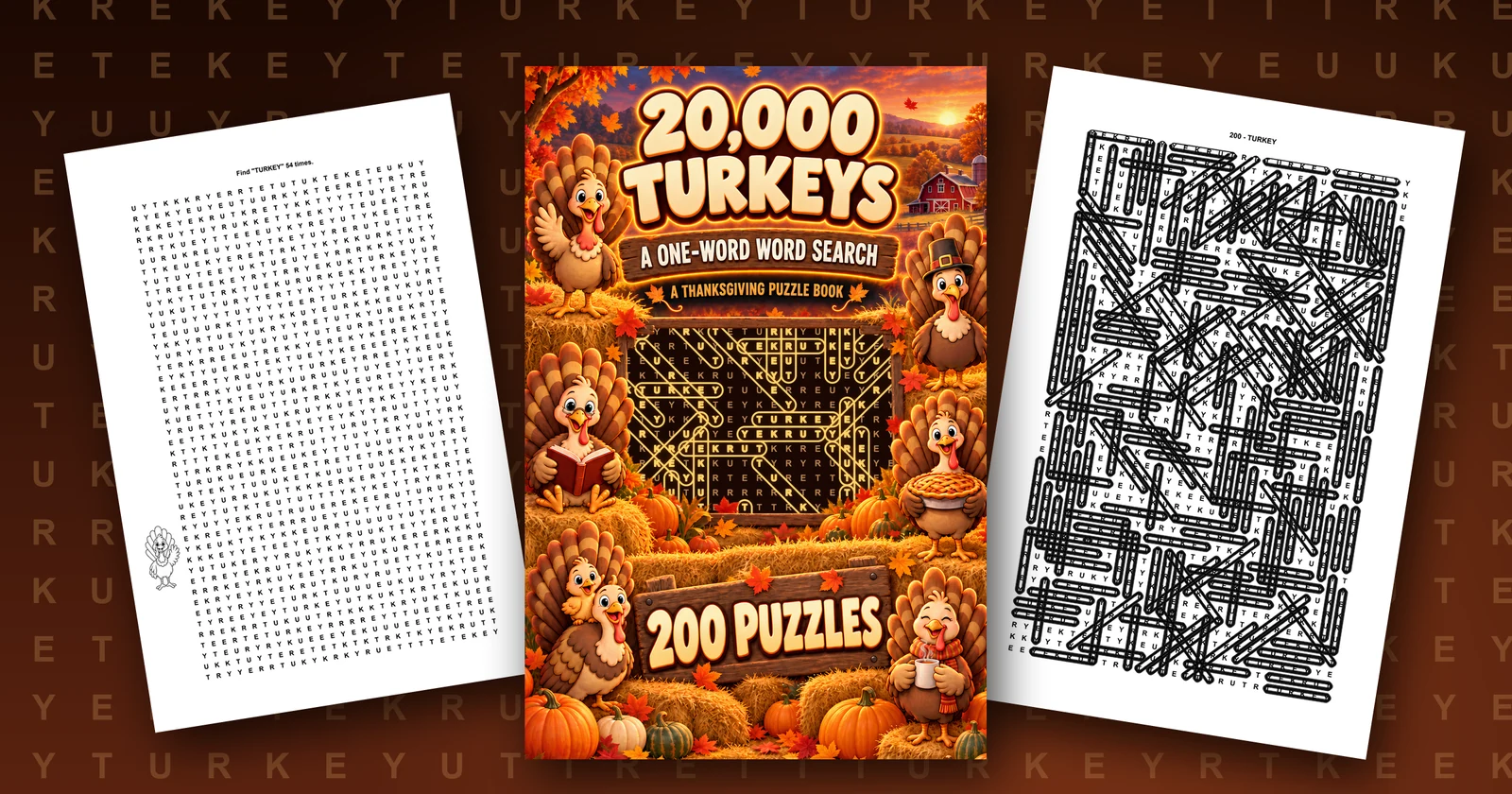 20,000 Turkeys: the front cover, with a puzzle page and the solved last page fanned behind it